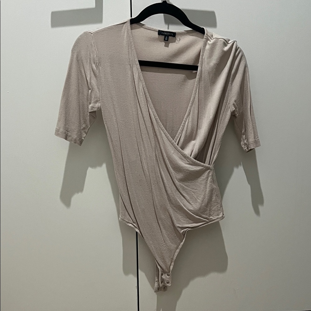 Dynamite Taupe Wrap Bodysuit